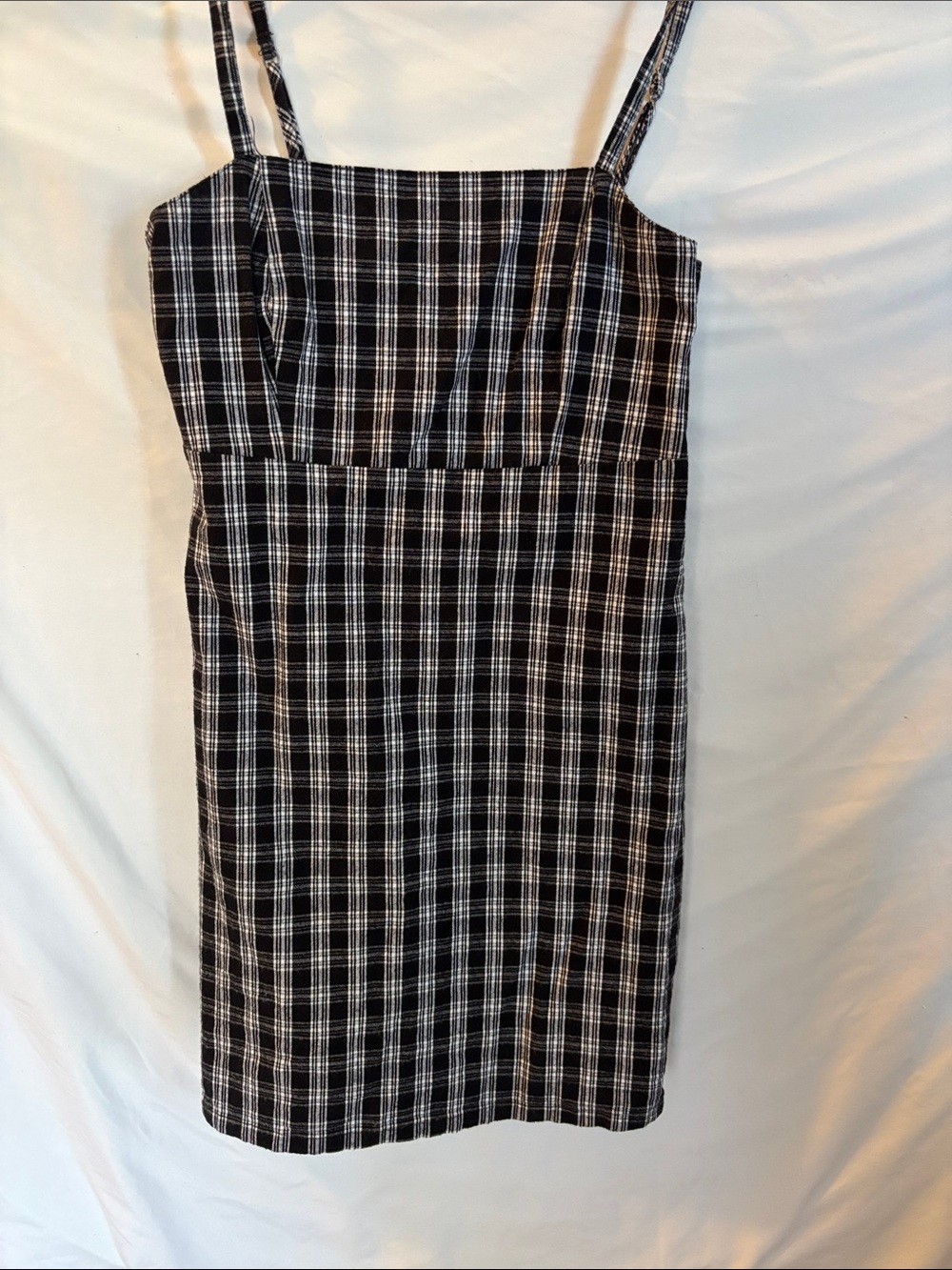 Hollister Black and White Plaid Mini Dress with Spaghetti Straps